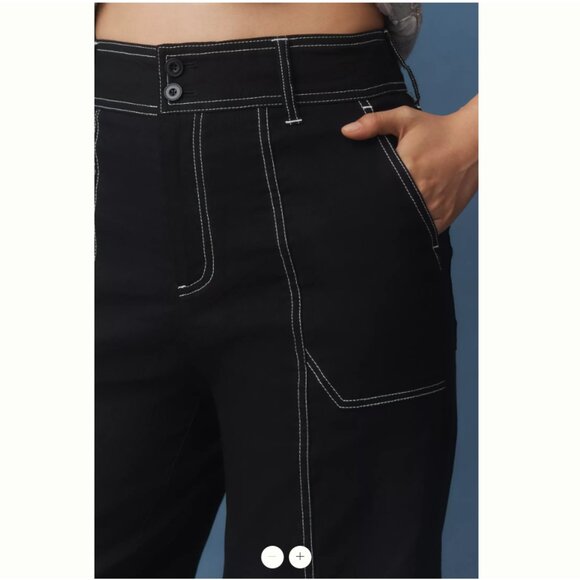 NWT Maeve Linen Blend Top-Stitch Wide-Leg Pants | Black | Size 0 - Picture 2 of 5